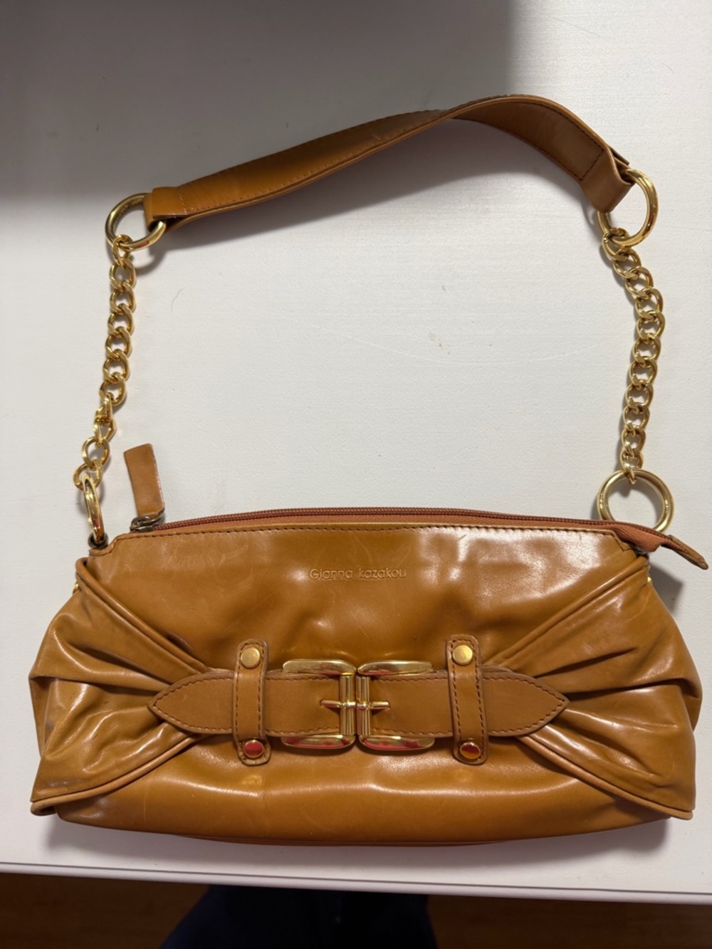 Gianni Kavanagh Tan Shoulder Bag with Gold Chain